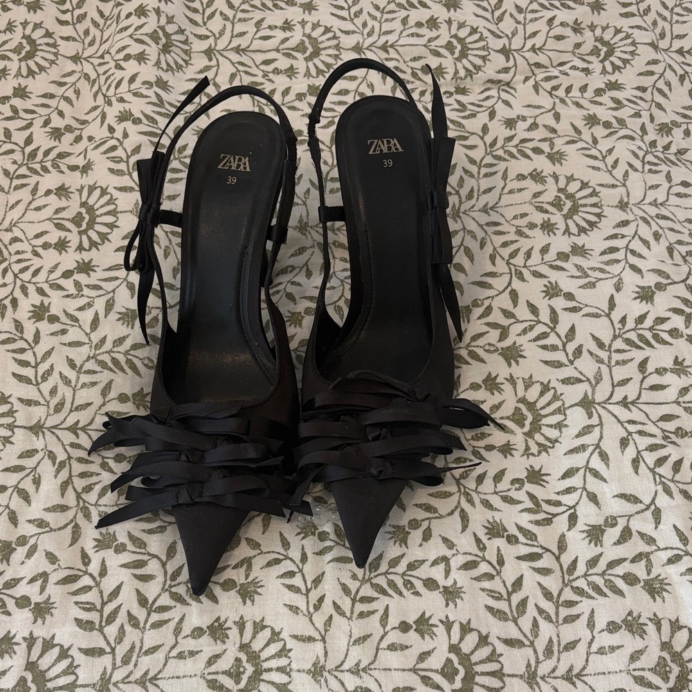 Zara Women's Black Pointed Slingback Heels